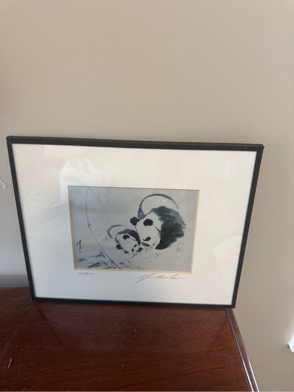 VTG Yum Sham Lau signed Panda lithograph Framed print Ltd Ed 107/200